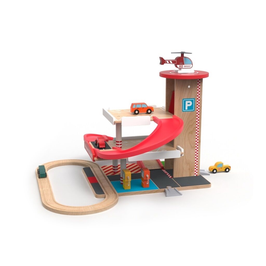 2Kids Toys - Garage in legno con binario del treno