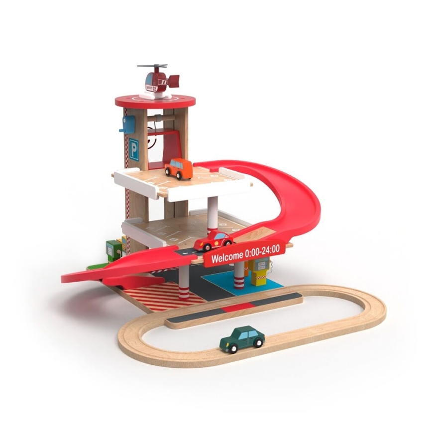 2Kids Toys - Garage in legno con binario del treno