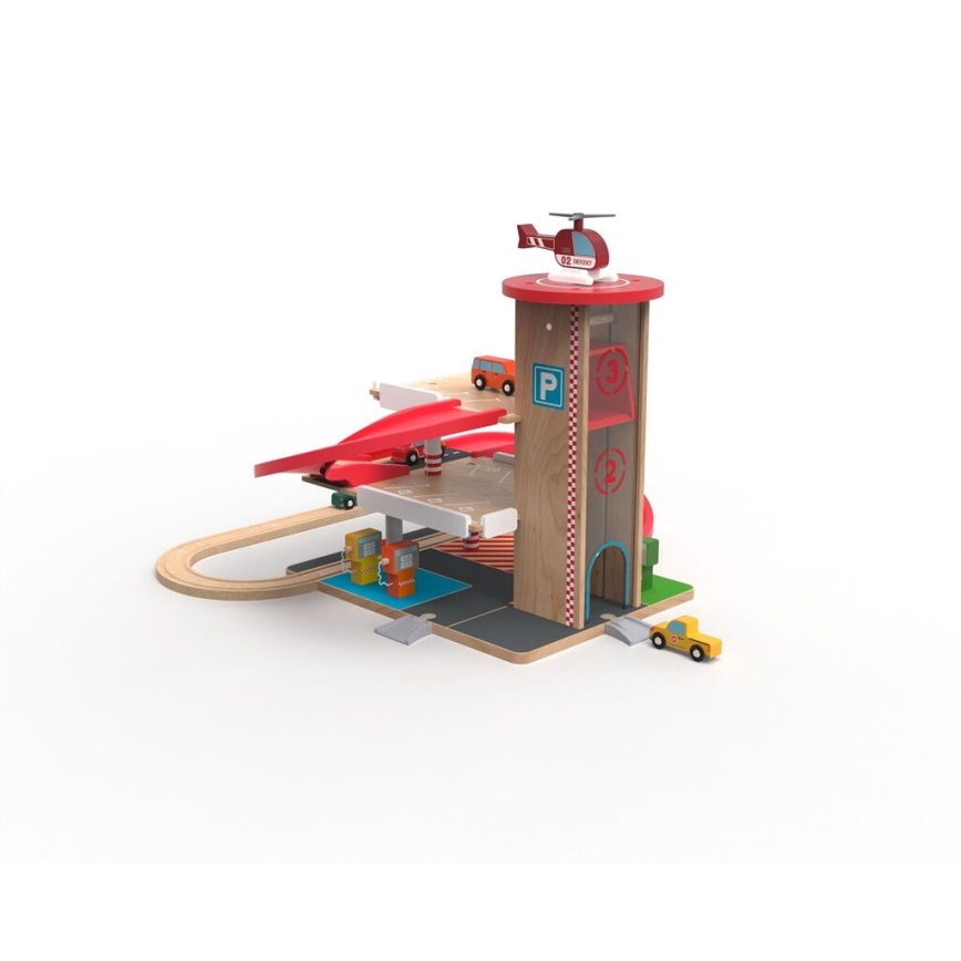 2Kids Toys - Garage in legno con binario del treno