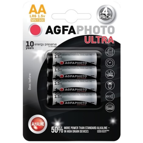 4 batterie ultra alcaline AA 1,5V