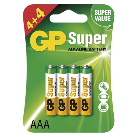 8pz Batteria alcalina AAA GP SUPER 1,5V