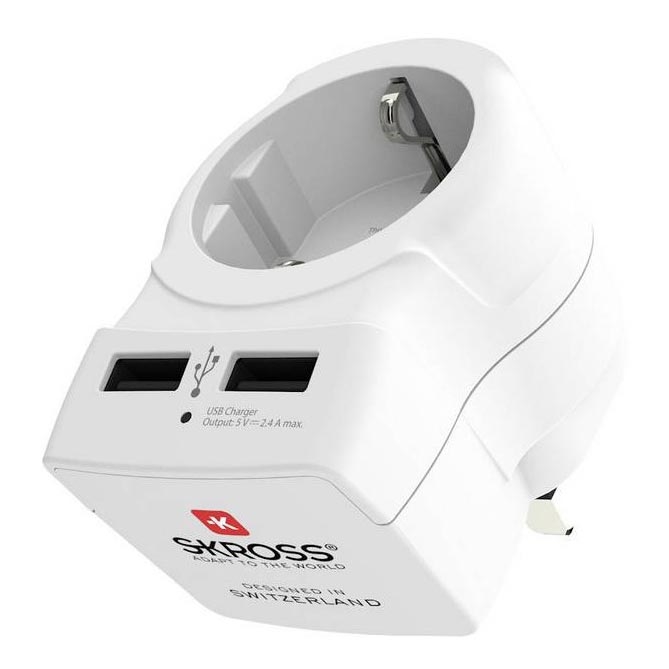 Adattatore da viaggio per il Regno Unito 230V + 2x porte USB