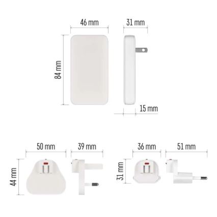 Adattatore da viaggio USB GaN con spine intercambiabili 100-250V