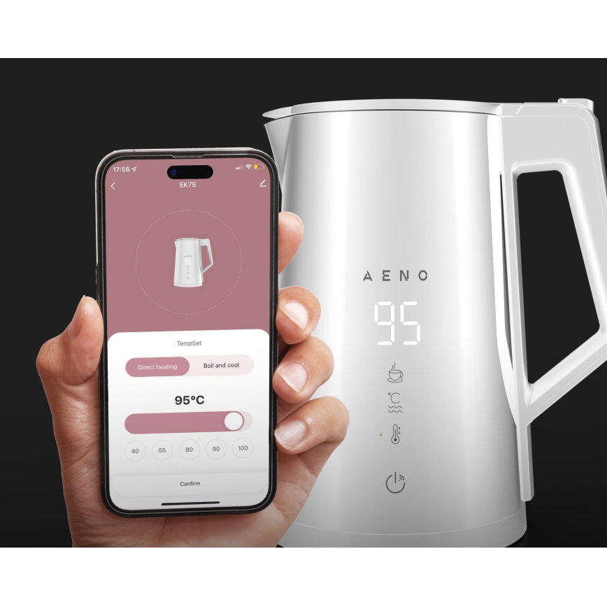 AENO - Bollitore elettrico intelligente con display LED 1,7 l 2200 W/230 V bianco