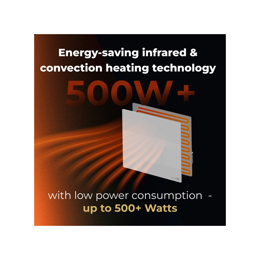 AENO - Pannello a infrarossi elettrico intelligente 500 W con timer/termostato Wi-Fi, bianco
