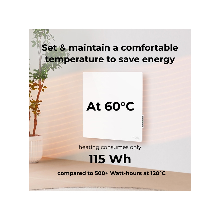 AENO - Pannello a infrarossi elettrico intelligente 500 W con timer/termostato Wi-Fi, bianco