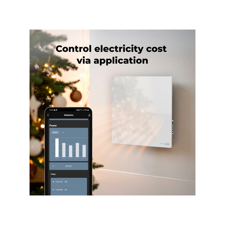 AENO - Pannello a infrarossi elettrico intelligente 500 W con timer/termostato Wi-Fi, bianco