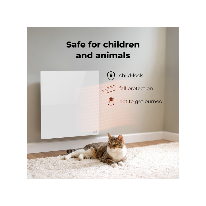 AENO - Pannello a infrarossi elettrico intelligente 500 W con timer/termostato Wi-Fi, bianco