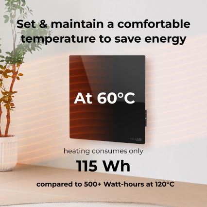 AENO - Pannello a infrarossi elettrico intelligente 500W con timer/termostato Wi-Fi, nero
