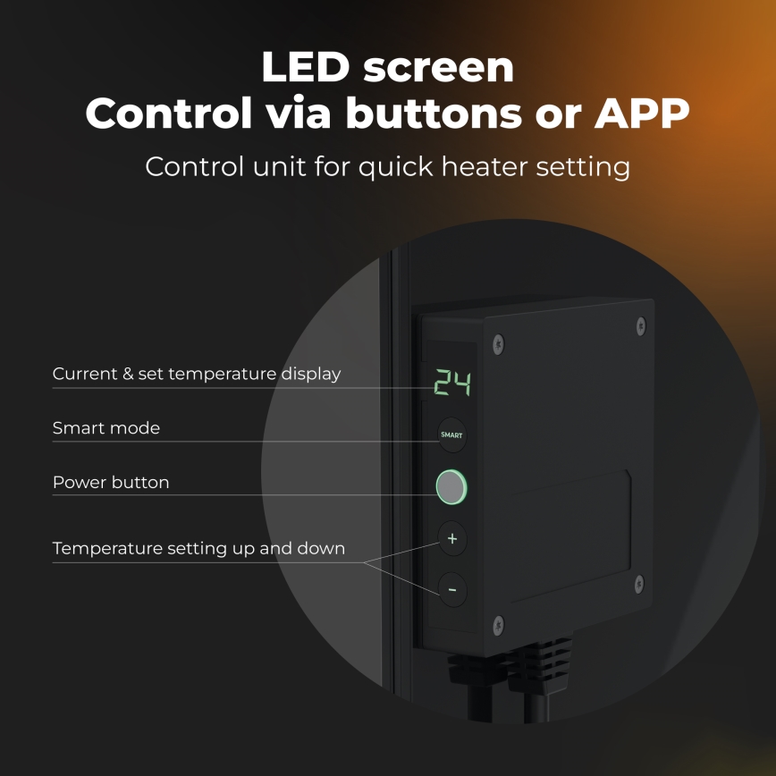 AENO - Pannello a infrarossi elettrico intelligente 500W con timer/termostato Wi-Fi, nero