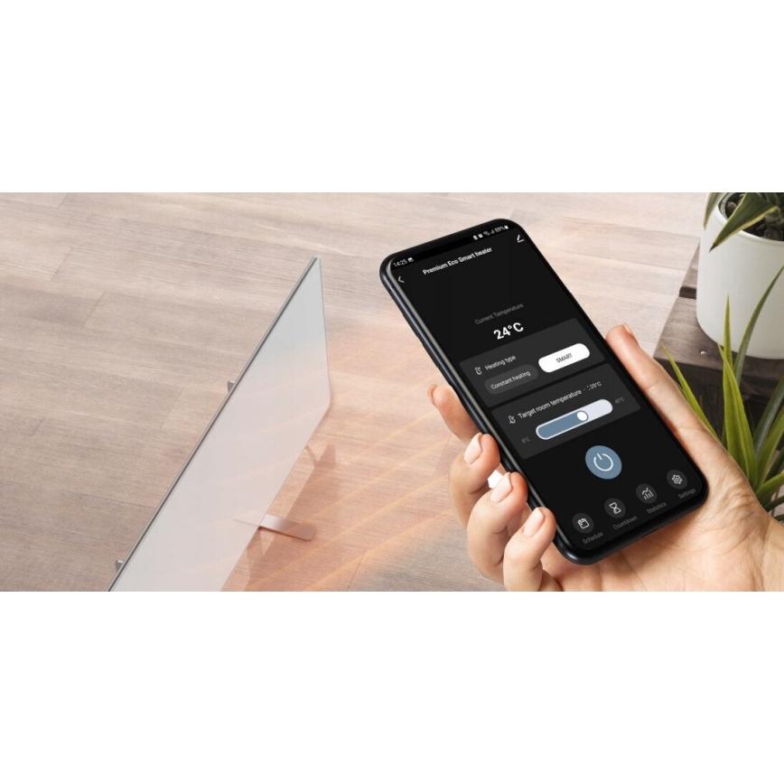 AENO - Pannello a infrarossi elettrico intelligente con display LED 700W timer/termostato IP44 Wi-fi bianco