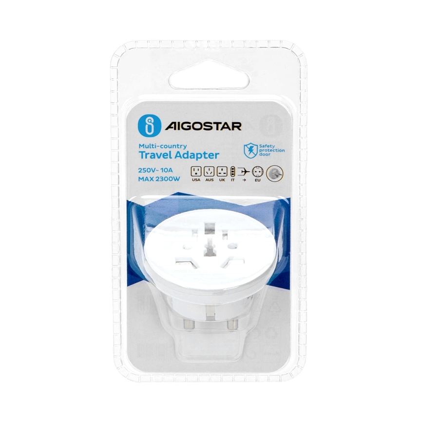 Aigostar - Adattatore da viaggio per UE, bianco