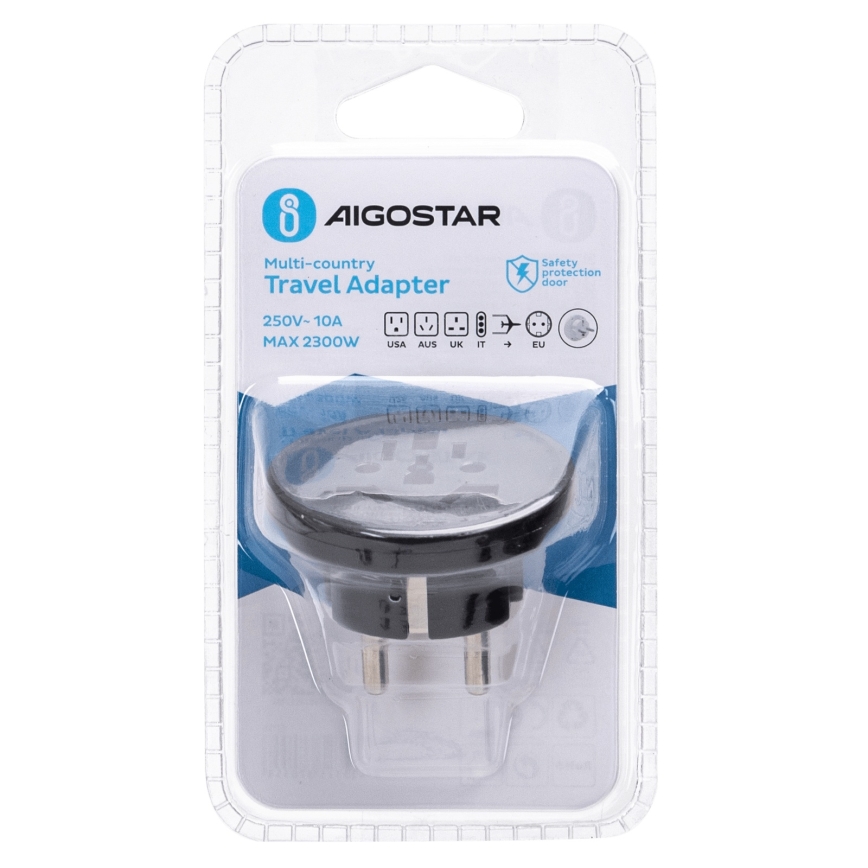 Aigostar - Adattatore da viaggio per UE, nero