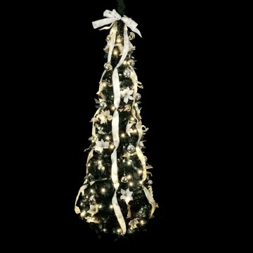 Aigostar - Albero di Natale da esterno a LED 80 LED 1,2 m IP44 bianco/oro, luce bianca fredda