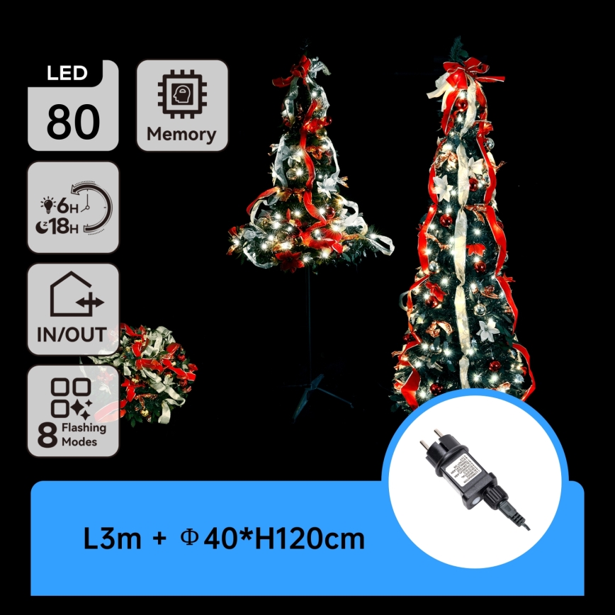 Aigostar - Albero di Natale da esterno a LED, 80 LED, 1,2 m, IP44, rosso/bianco freddo