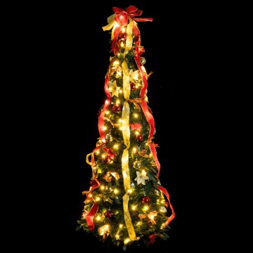 Aigostar - Albero di Natale LED da esterno 100 luci, 1,5 m, IP44, rosso/oro/bianco caldo
