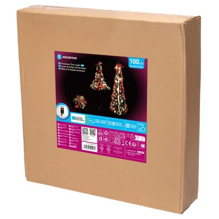 Aigostar - Albero di Natale LED da esterno 100 LED 1,5 m IP44 rosso, bianco freddo