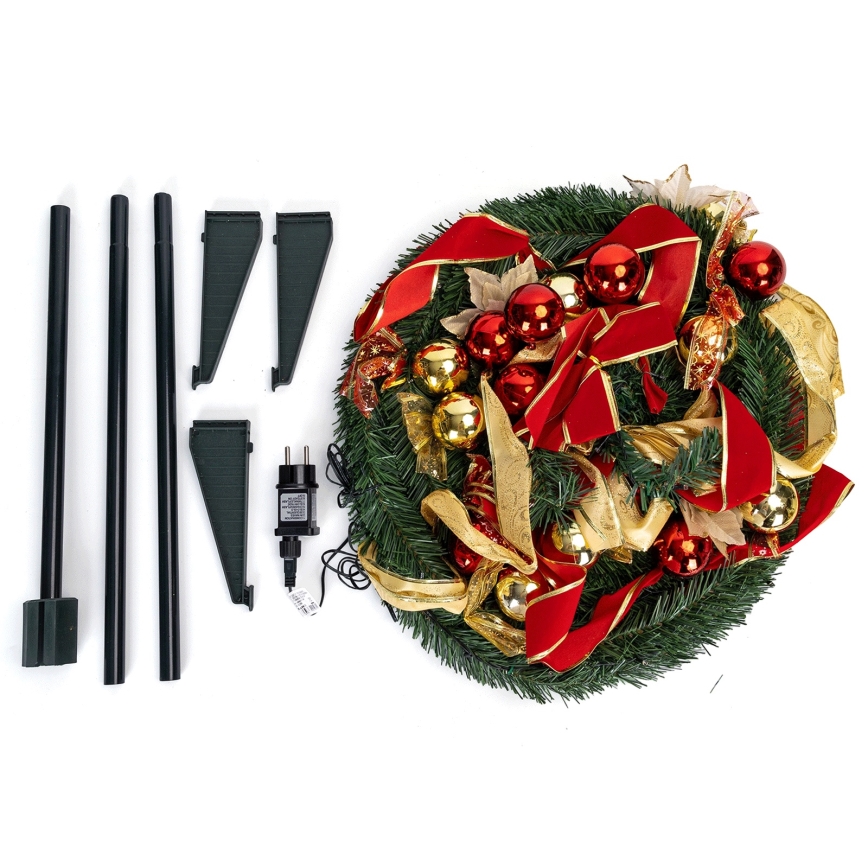 Aigostar - Albero di Natale LED da esterno 100 luci, 1,5 m, IP44, rosso/oro/bianco caldo