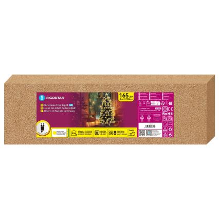 Aigostar - Albero di Natale LED da esterno, 165 LED, 8 funzioni, 1,5 m, IP44, bianco caldo