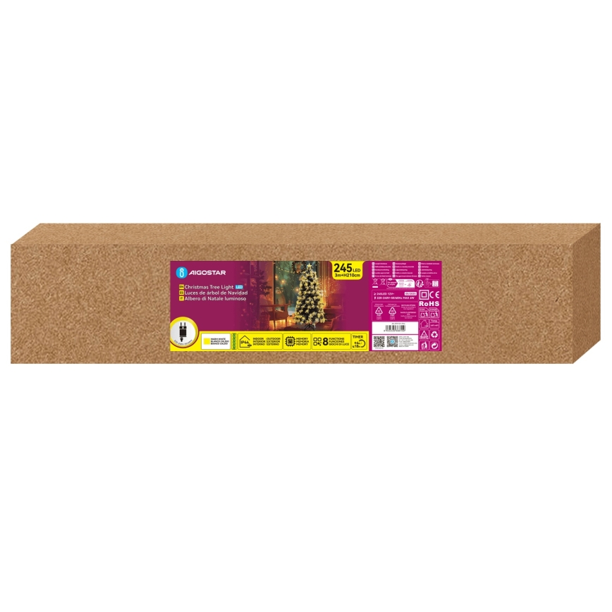 Aigostar - Albero di Natale LED da esterno 245 LED/8 funzioni 2,1 m IP44 bianco caldo