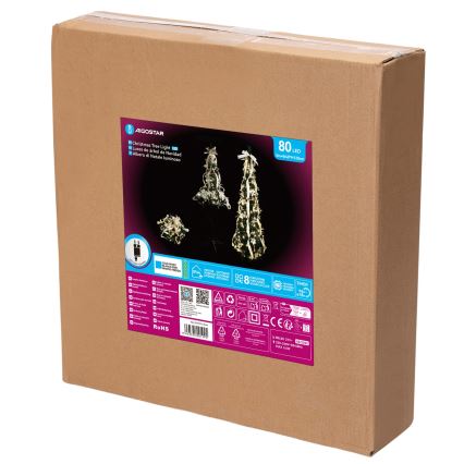 Aigostar - Albero di Natale da esterno a LED 80 LED 1,2 m IP44 bianco/oro, luce bianca fredda