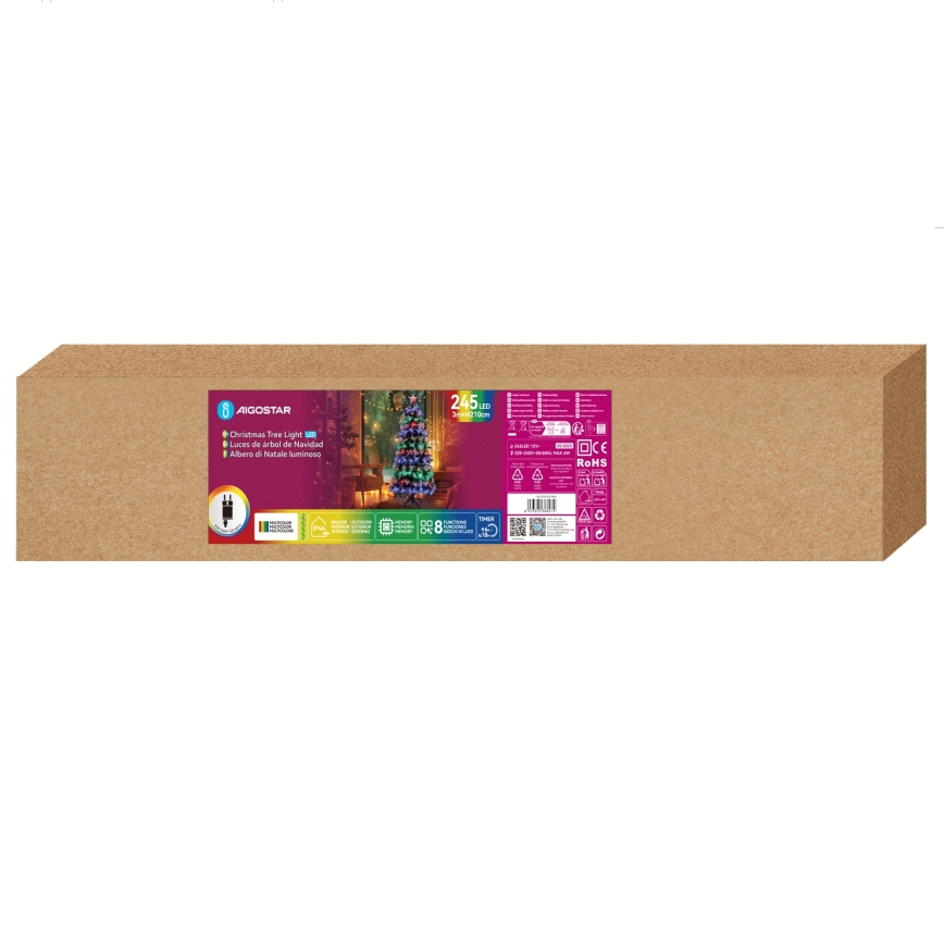 Aigostar - Albero di Natale LED per esterni 245 LED/8 modalità 2,1 m IP44 multicolore