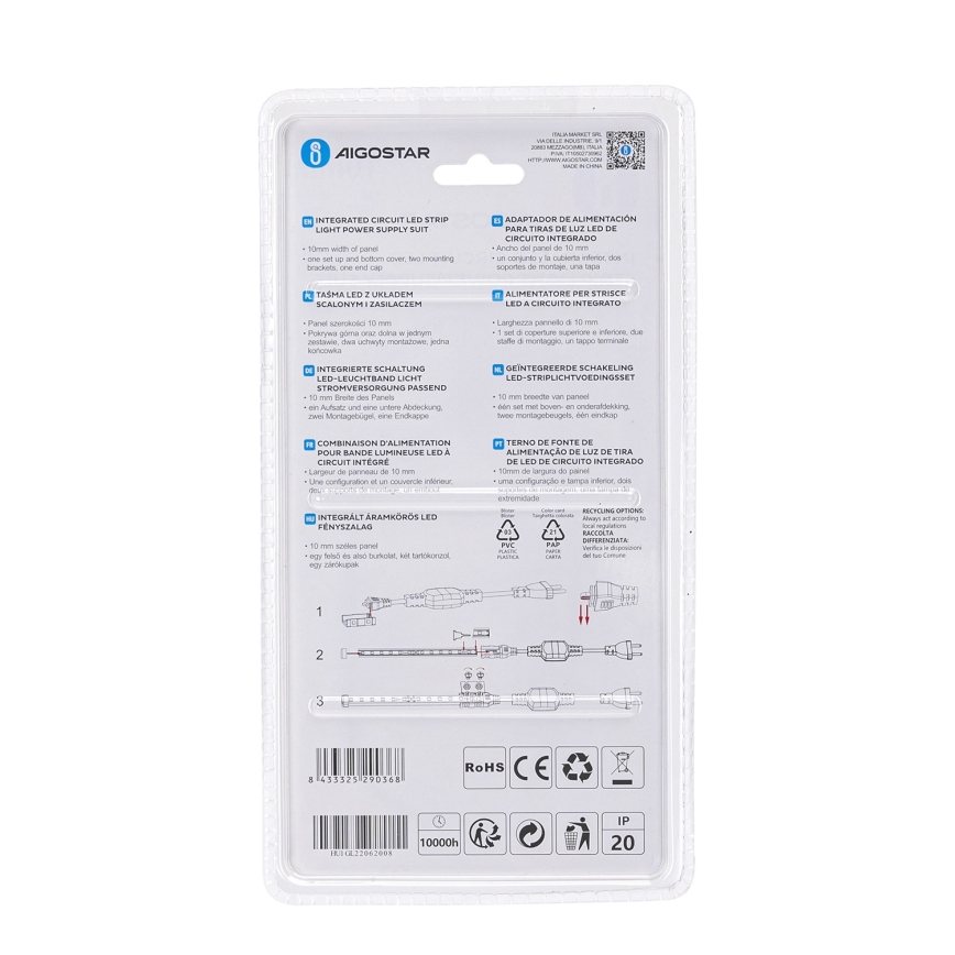 Aigostar - Alimentatore per strisce LED 10 mm, 600W/230V, bianco