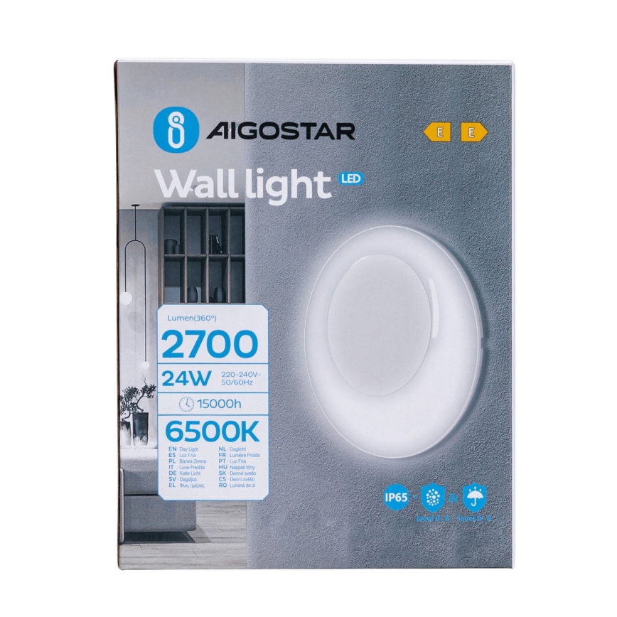 Aigostar - Applique a LED da esterno LED/24W/230V 6500K IP65 bianco