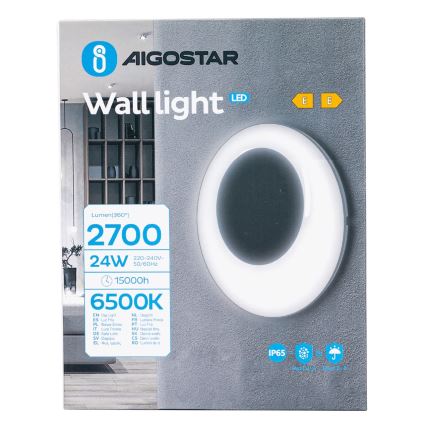 Aigostar - Applique a LED da esterno LED/24W/230V 6500K IP65 nero