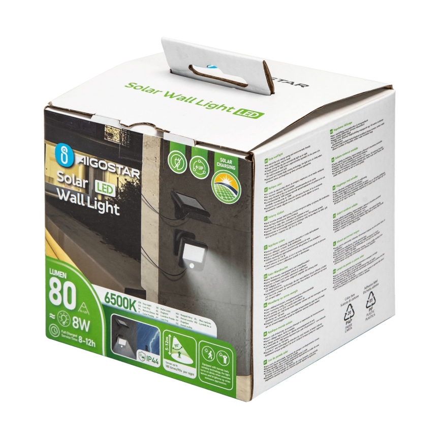 Aigostar - Applique a LED solare con sensore LED/0,64W/3,7V 600 mAh 6500K IP44