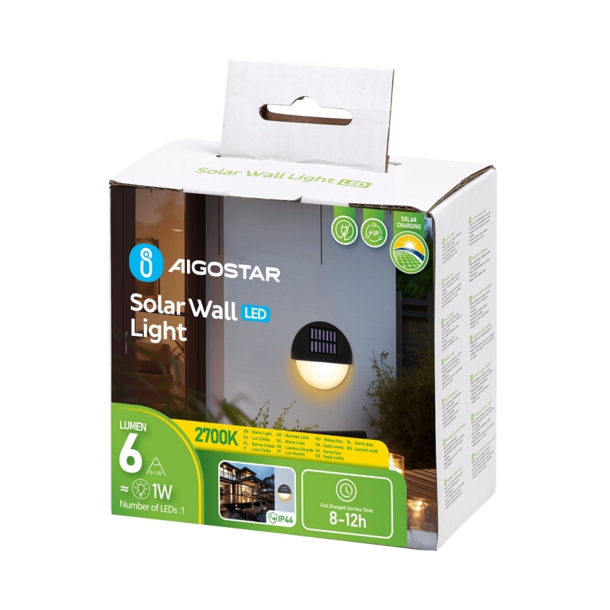 Aigostar - Applique a LED solare LED/1W/1,2V nero 200 mAh 2700K IP44