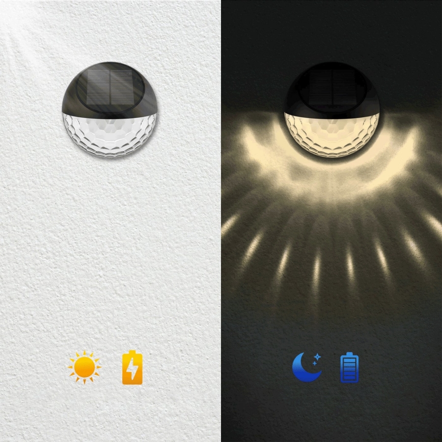 Aigostar - Applique a LED solare LED/2W/1,2V nero 300 mAh 2700K IP44
