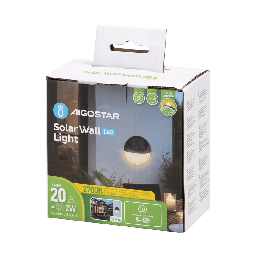 Aigostar - Applique a LED solare LED/2W/1,2V nero 300 mAh 2700K IP44