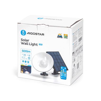 Aigostar - Applique a LED solare LED/3,2V 3000K/4000K/6500K 5000 mAh IP65 + telecomando