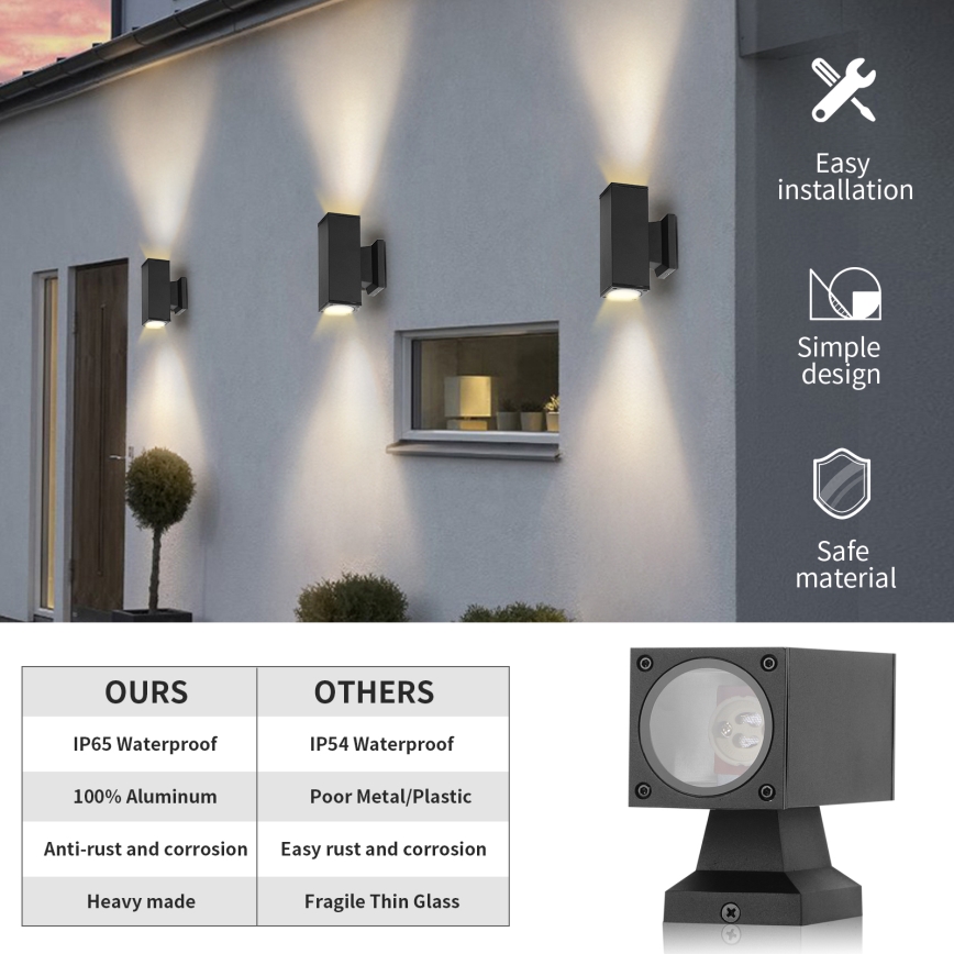 Aigostar - Applique da esterno 2xGU10/230V nero IP65 quadrato