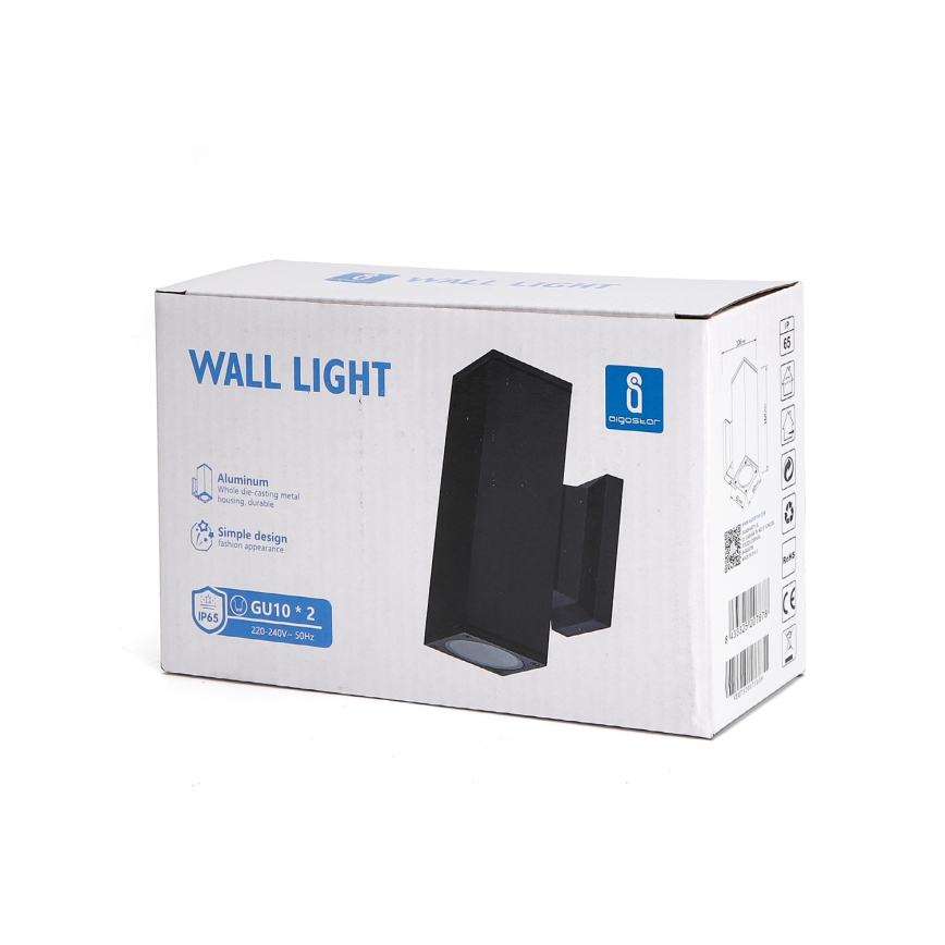 Aigostar - Applique da esterno 2xGU10/230V nero IP65 quadrato