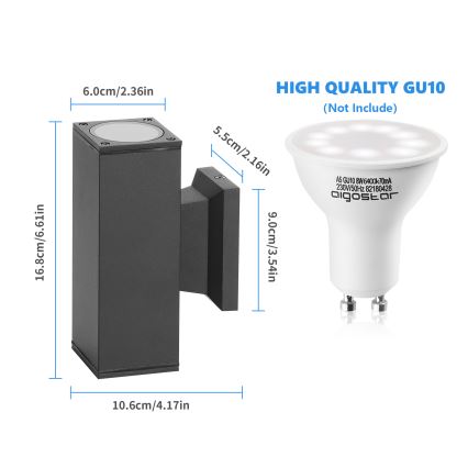 Aigostar - Applique da esterno 2xGU10/230V nero IP65 quadrato