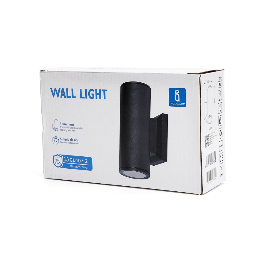 Aigostar - Applique da esterno 2xGU10/35W/230V nera IP65 rotonda