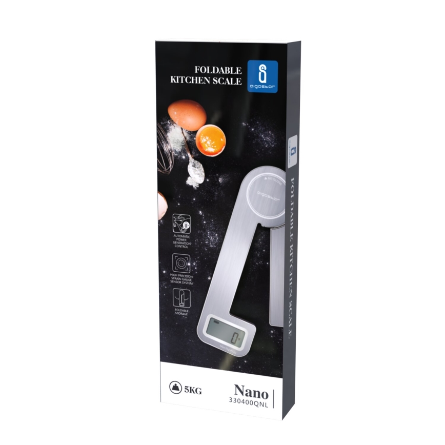 Aigostar - Bilancia da cucina pieghevole 5kg cromo opaco