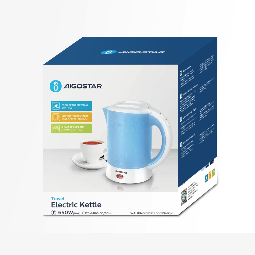 Aigostar - Bollitore con due tazze 0,6l 650W/230V blu