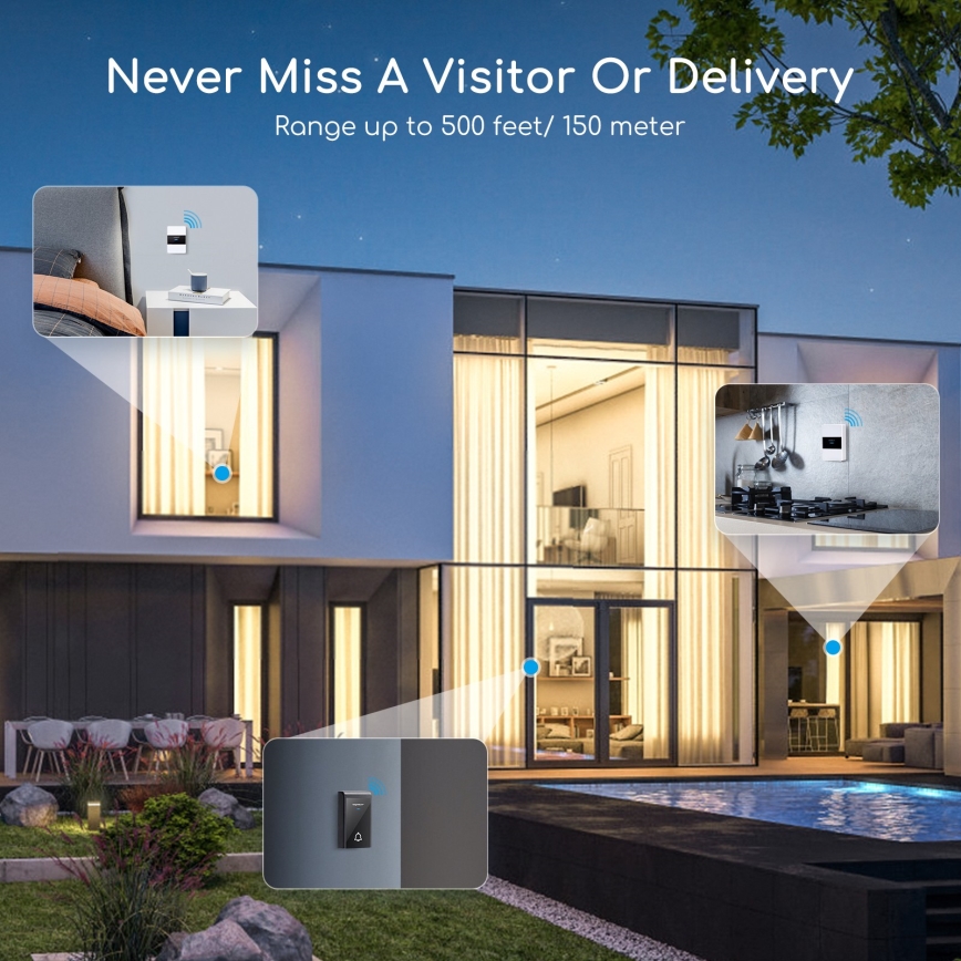 Aigostar - Campanello wireless 3xAA/12V IP44 nero/bianco
