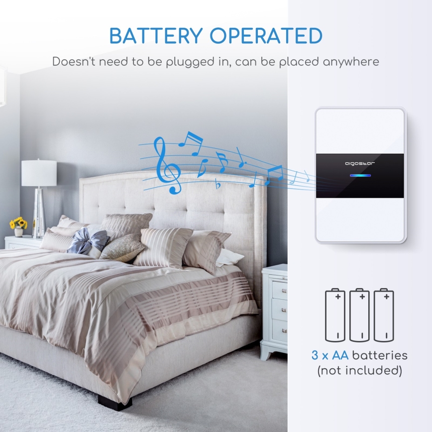Aigostar - Campanello wireless 3xAA/12V IP44 nero/bianco