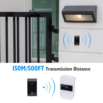 Aigostar - Campanello wireless con spina integrata 230V/12V IP44 bianco/nero