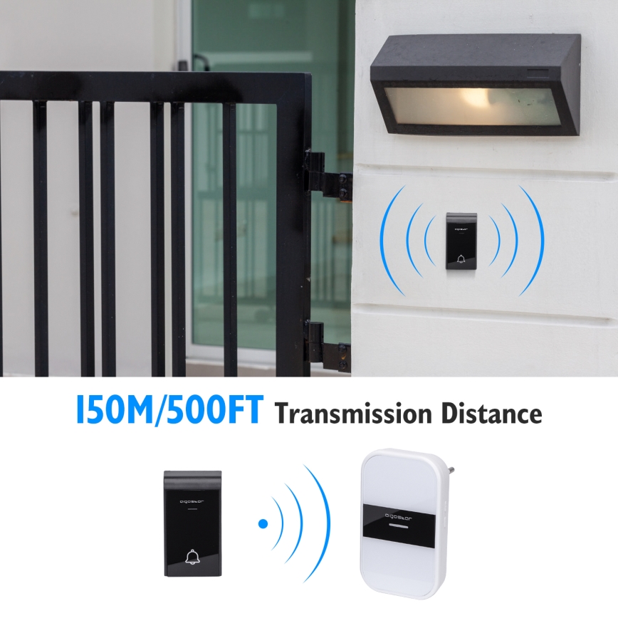 Aigostar - Campanello wireless con spina integrata 230V/12V IP44 bianco/nero