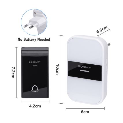 Aigostar - Campanello wireless con spina integrata 230V/12V IP44 bianco/nero