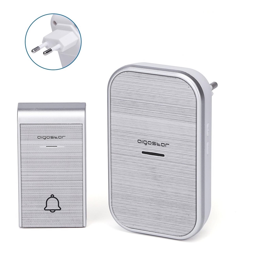 Aigostar - Campanello wireless con spina integrata 230V IP44 argento