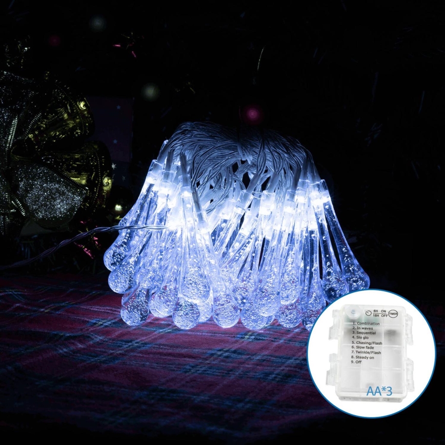 Aigostar - Catena decorativa da esterno LED 50xLED/8 funzioni/3xAA 5,3m IP44 bianco freddo