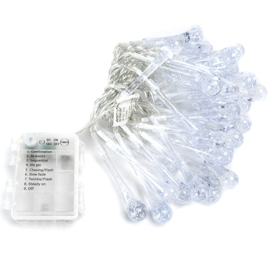 Aigostar - Catena decorativa da esterno LED 50xLED/8 funzioni/3xAA 5,3m IP44 bianco freddo