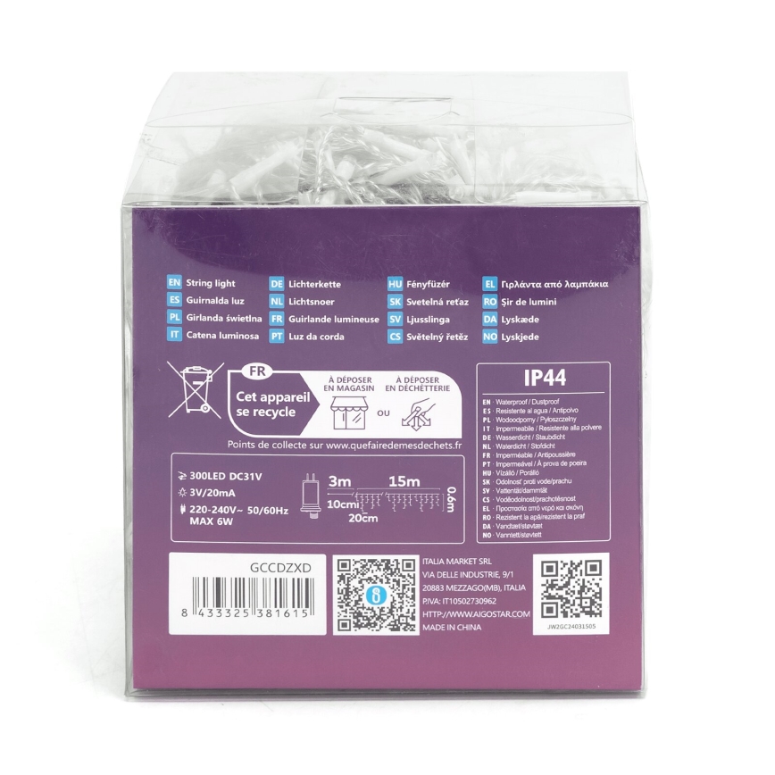Aigostar - Catena decorativa da esterno LED 75xLED/6W/230V 15x0,6m IP44 bianco freddo