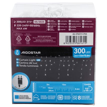 Aigostar - Catena decorativa da esterno LED 75xLED/6W/230V 15x0,6m IP44 bianco freddo